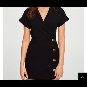 Mango short black button dress NWT